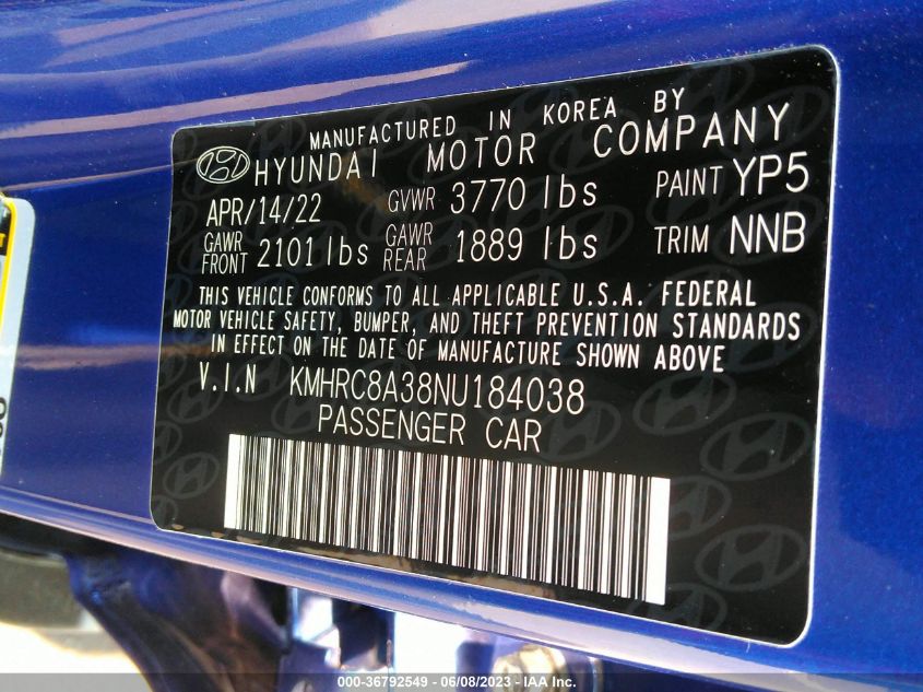 2022 HYUNDAI VENUE SEL - KMHRC8A38NU184038
