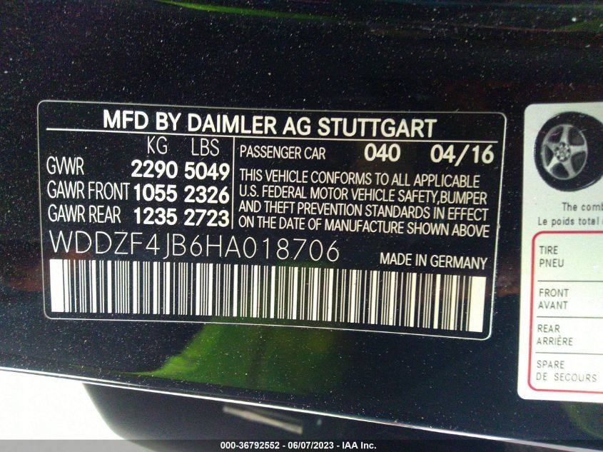2017 MERCEDES-BENZ E-CLASS E 300 - WDDZF4JB6HA018706