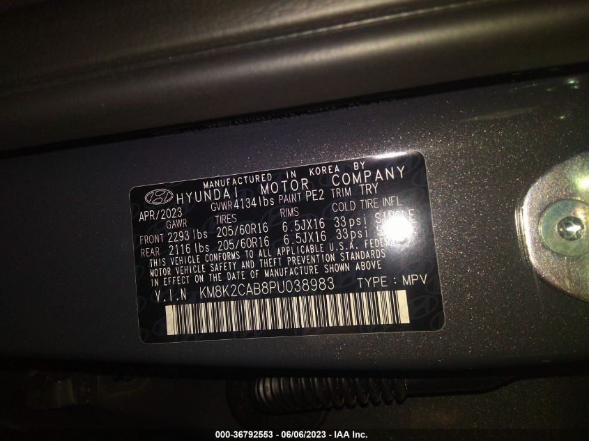 2023 HYUNDAI KONA SE - KM8K2CAB8PU038983