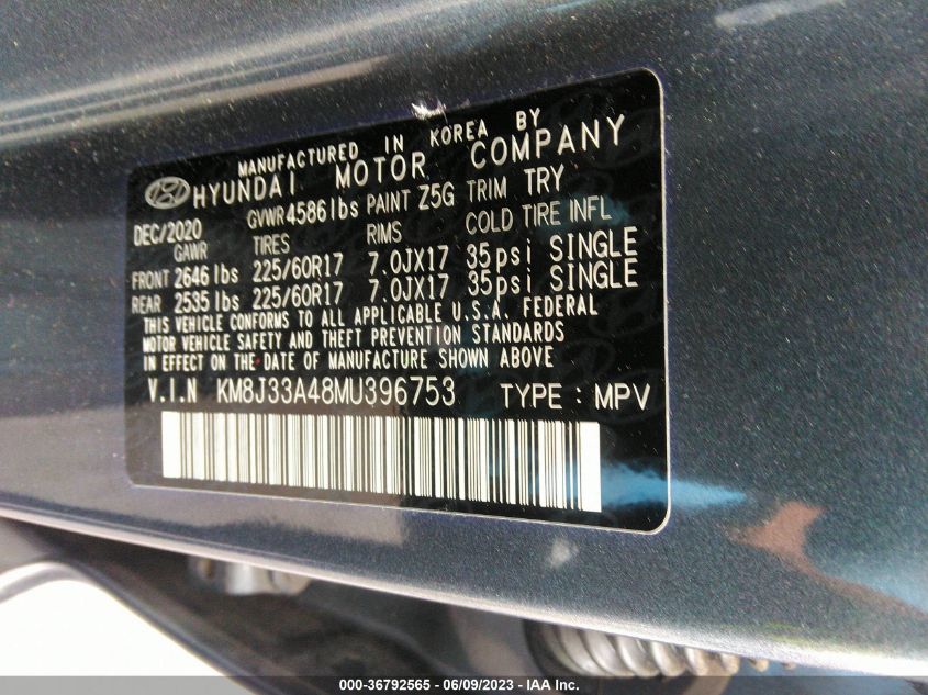 2021 HYUNDAI TUCSON VALUE - KM8J33A48MU396753