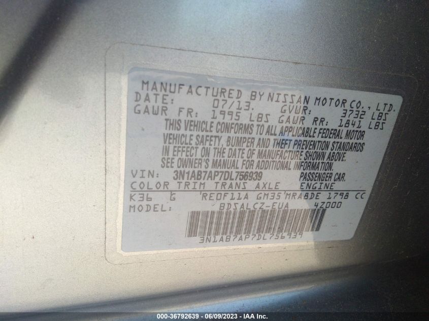 2013 NISSAN SENTRA S - 3N1AB7AP7DL756939