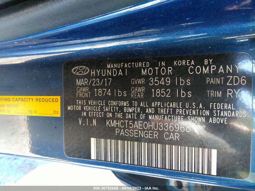 2017 HYUNDAI ACCENT SE - KMHCT5AE0HU336968