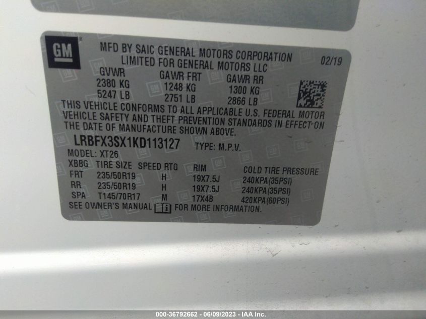 2019 BUICK ENVISION PREMIUM - LRBFX3SX1KD113127