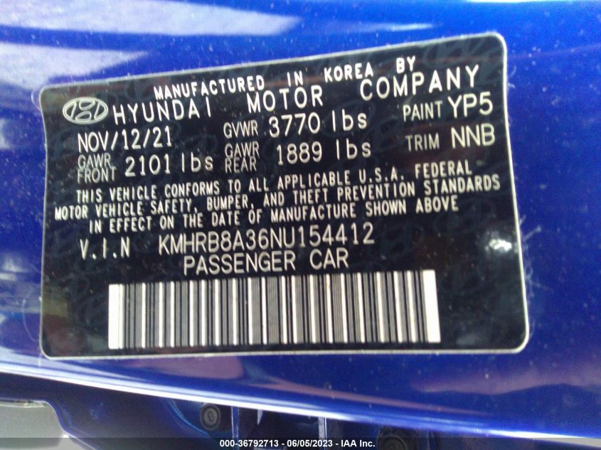 2022 HYUNDAI VENUE SE - KMHRB8A36NU154412
