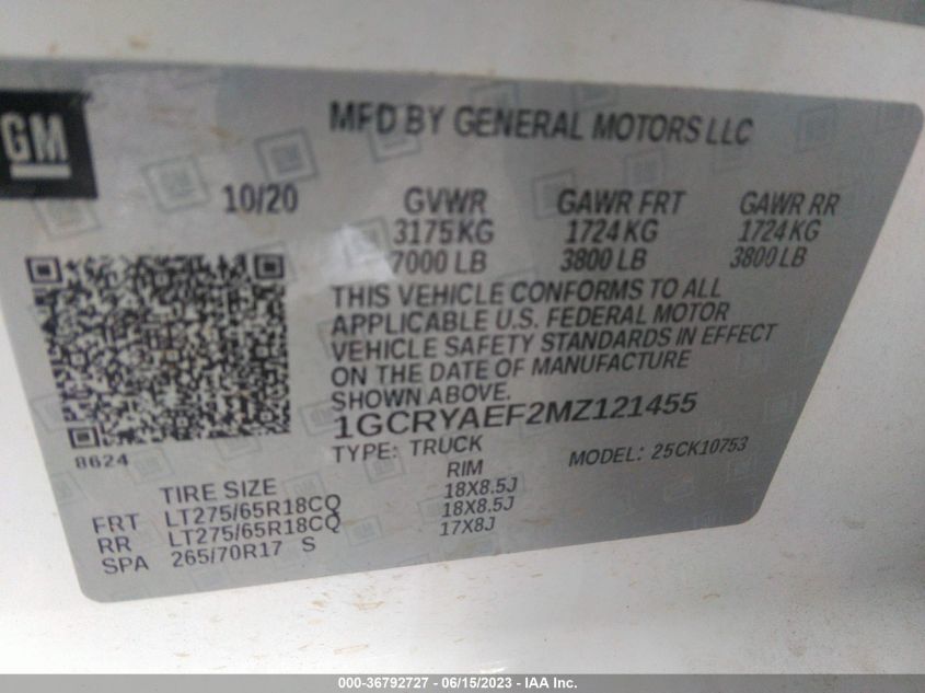 2021 CHEVROLET SILVERADO 1500 WORK TRUCK - 1GCRYAEF2MZ121455