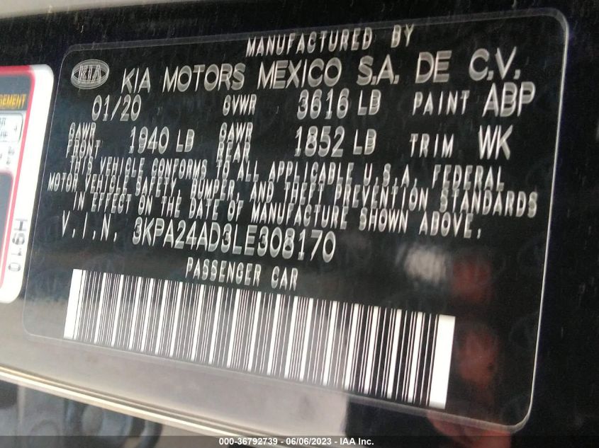 2020 KIA RIO S - 3KPA24AD3LE308170