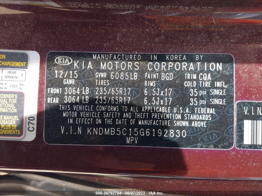 2016 KIA SEDONA LX - KNDMB5C15G6192830