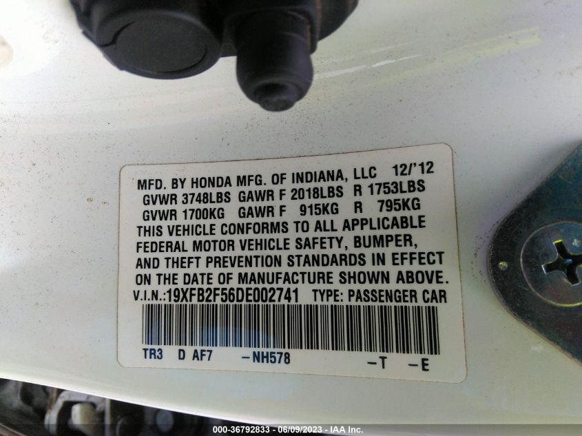 2013 HONDA CIVIC SDN LX - 19XFB2F56DE002741