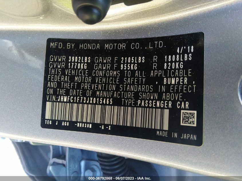 2018 HONDA CIVIC SEDAN EX-L - JHMFC1F73JX015465