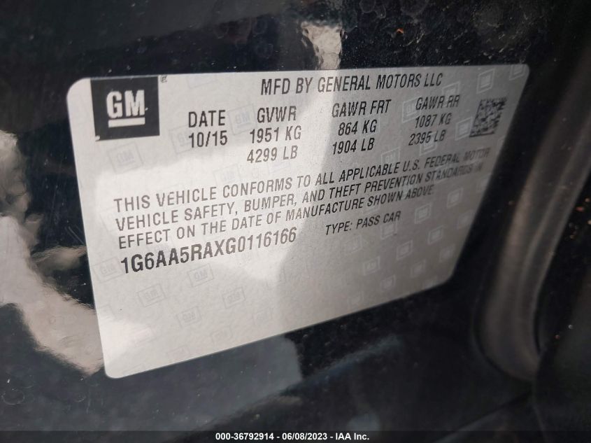 2016 CADILLAC ATS SEDAN STANDARD RWD - 1G6AA5RAXG0116166
