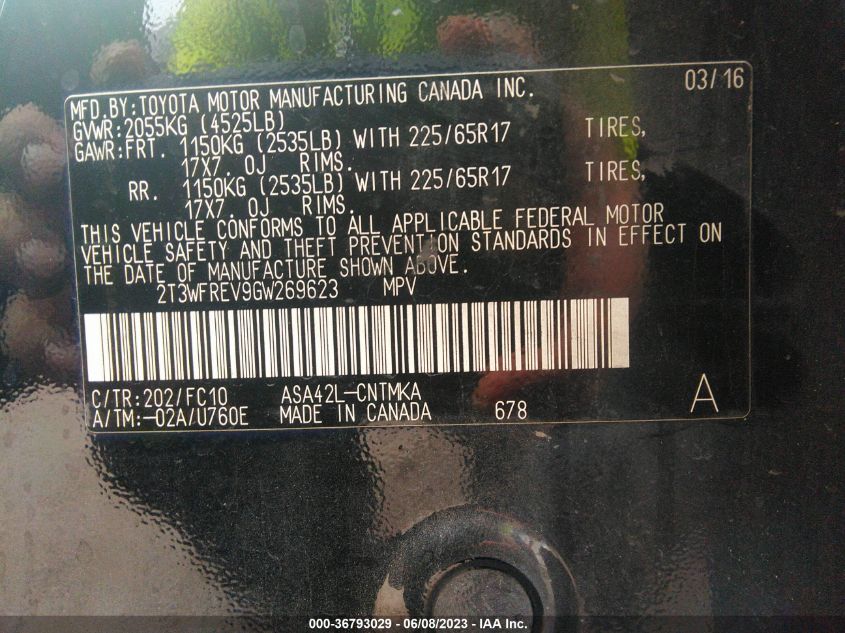 2016 TOYOTA RAV4 XLE - 2T3WFREV9GW269623