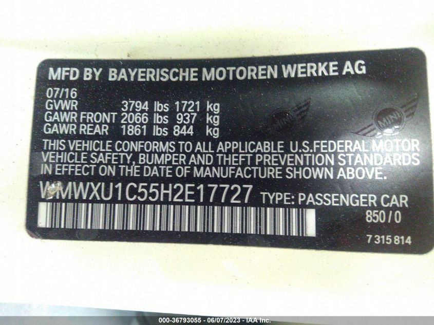 2017 MINI HARDTOP 4 DOOR COOPER WMWXU1C55H2E17727