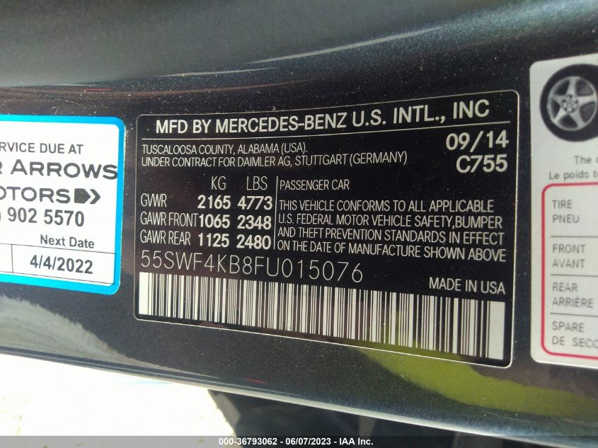 2015 MERCEDES-BENZ C 300 4MATIC 55SWF4KB8FU015076