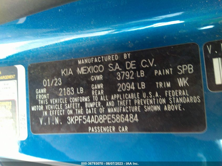 2023 KIA FORTE GT-LINE - 3KPF54AD8PE586484