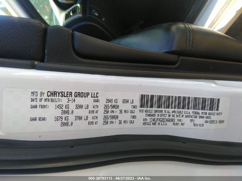 2014 JEEP GRAND CHEROKEE ALTITUDE - 1C4RJFAG2EC460303