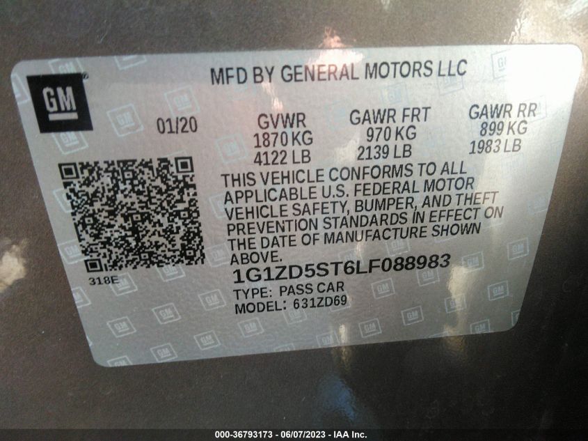 2020 CHEVROLET MALIBU LT - 1G1ZD5ST6LF088983
