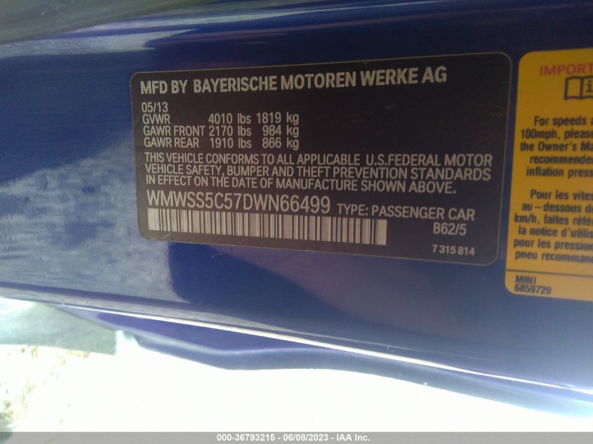 2013 MINI COOPER PACEMAN S WMWSS5C57DWN66499