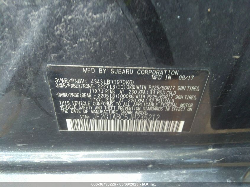 2018 SUBARU CROSSTREK PREMIUM - JF2GTABC5JH235212