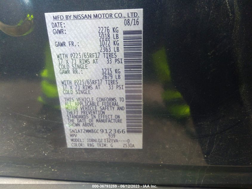 2016 NISSAN ROGUE SV - 5N1AT2MM8GC912366