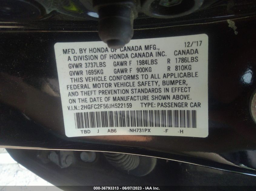 2018 HONDA CIVIC SEDAN LX - 2HGFC2F56JH522159