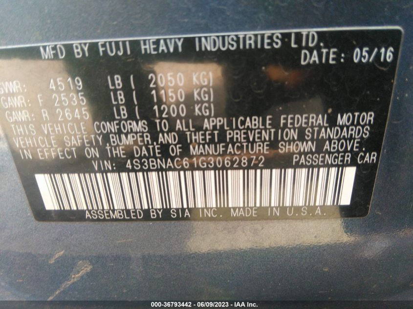 2016 SUBARU LEGACY 2.5I PREMIUM - 4S3BNAC61G3062872
