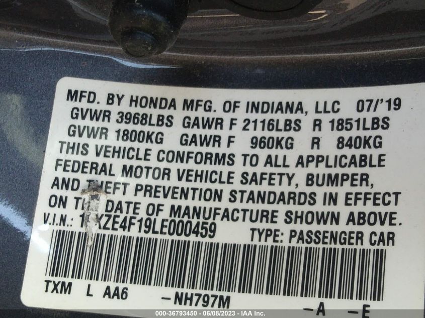 2020 HONDA INSIGHT LX - 19XZE4F19LE000459