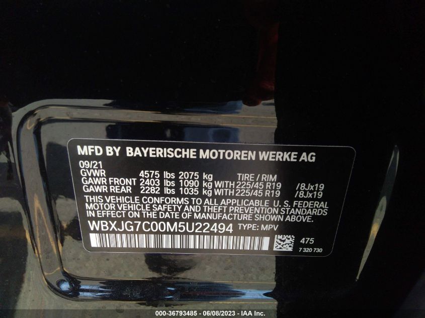 2021 BMW X1 SDRIVE28I - WBXJG7C00M5U22494