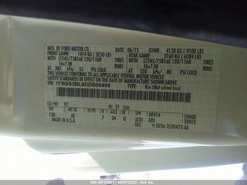 2013 FORD E-350 SUPER DUTY XL - 1FBSS3BL9DDB08499