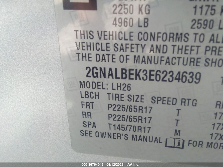 2014 CHEVROLET EQUINOX LT - 2GNALBEK3E6234639