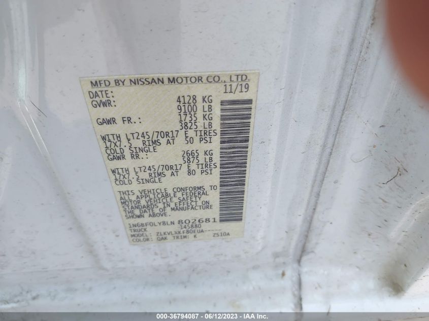2020 NISSAN NV CARGO SV - 1N6BF0LY8LN802681