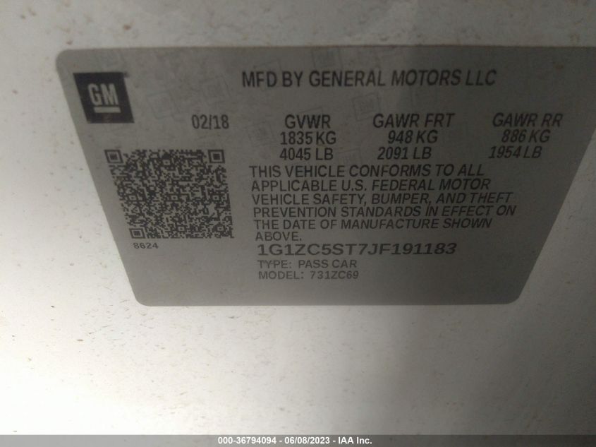 2018 CHEVROLET MALIBU LS - 1G1ZC5ST7JF191183