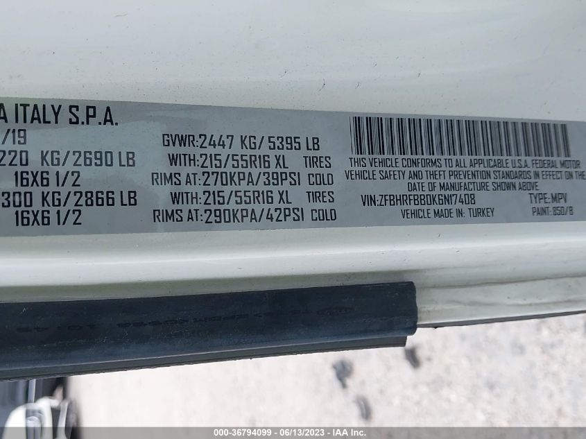 2019 RAM PROMASTER CITY TRADESMAN SLT ZFBHRFBB0K6N17408