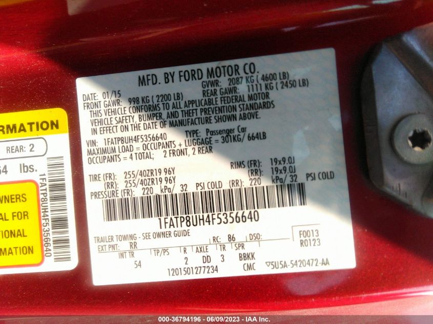 2015 FORD MUSTANG ECOBOOST PREMIUM - 1FATP8UH4F5356640