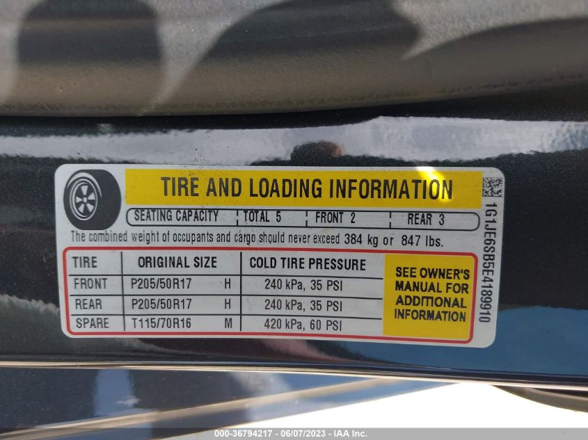2014 CHEVROLET SONIC LTZ - 1G1JE6SB5E4189910