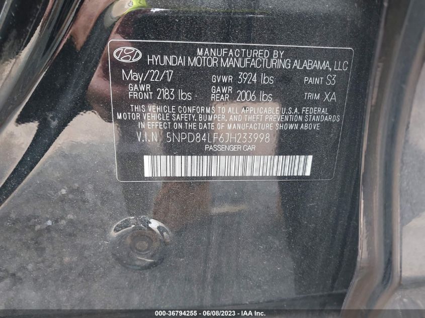 2018 HYUNDAI ELANTRA SEL - 5NPD84LF6JH233998