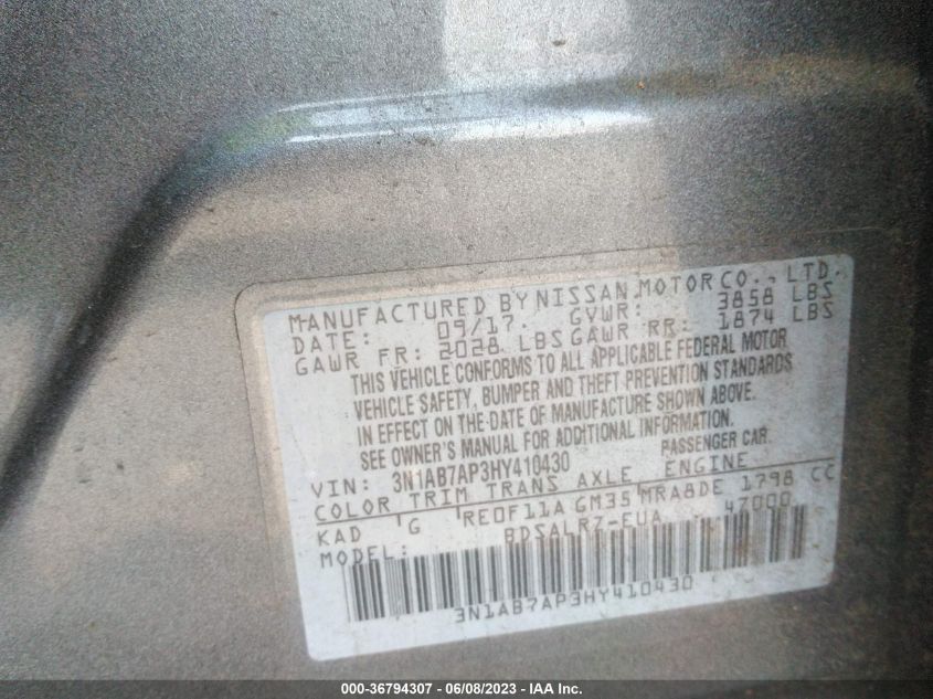 2017 NISSAN SENTRA SR - 3N1AB7AP3HY410430