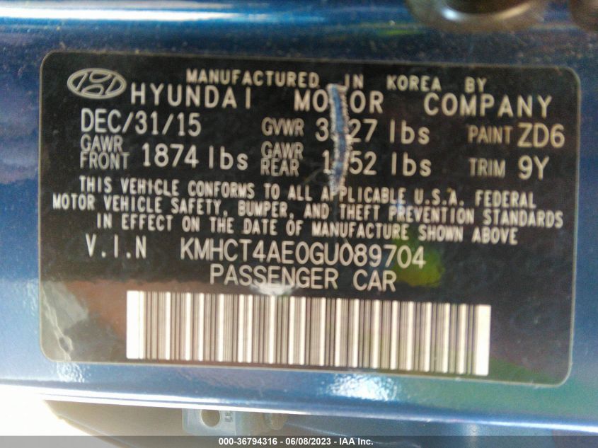 2016 HYUNDAI ACCENT SE - KMHCT4AE0GU089704