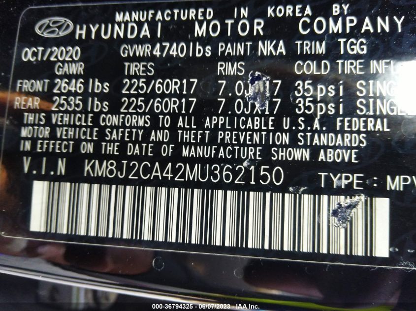 2021 HYUNDAI TUCSON SE - KM8J2CA42MU362150