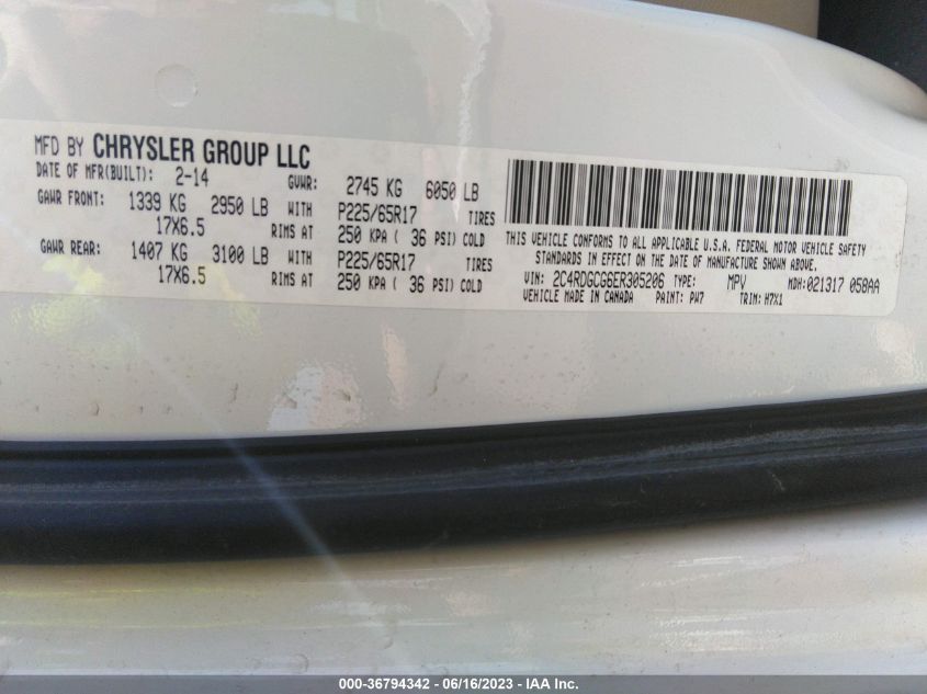 2014 DODGE GRAND CARAVAN SXT - 2C4RDGCG6ER305206