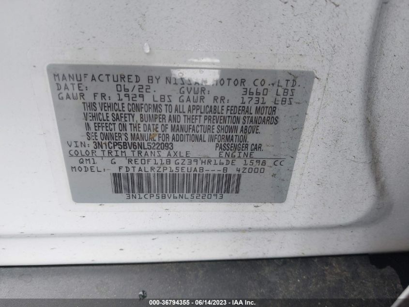 2022 NISSAN KICKS S - 3N1CP5BV6NL522093