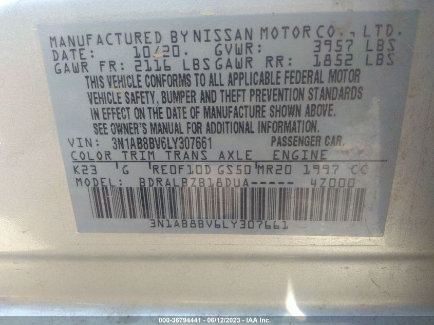 2020 NISSAN SENTRA S - 3N1AB8BV6LY307661