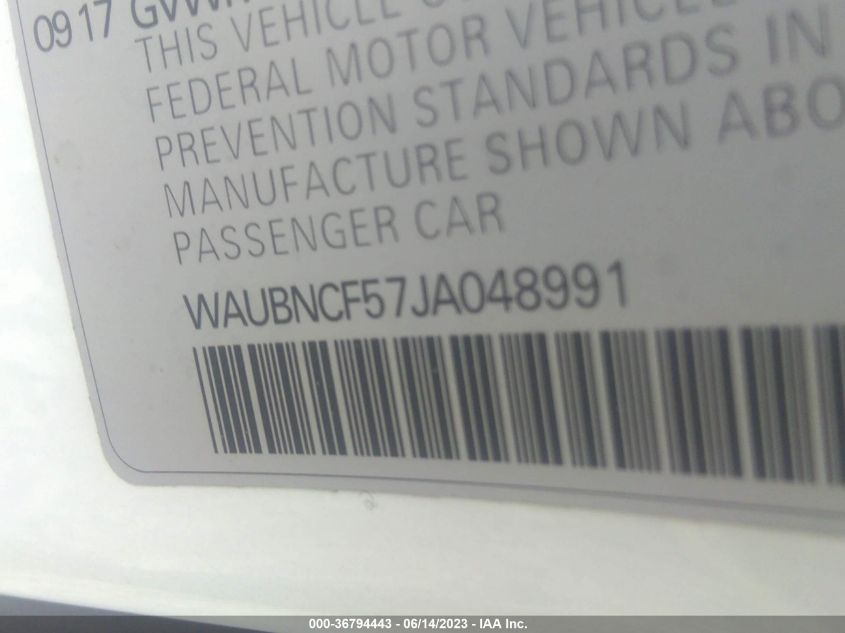2018 AUDI A5 SPORTBACK PREMIUM PLUS - WAUBNCF57JA048991