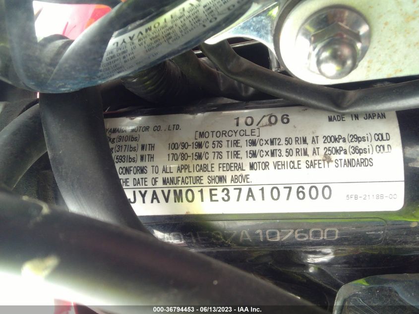 2007 YAMAHA XVS650 - JYAVM01E37A107600
