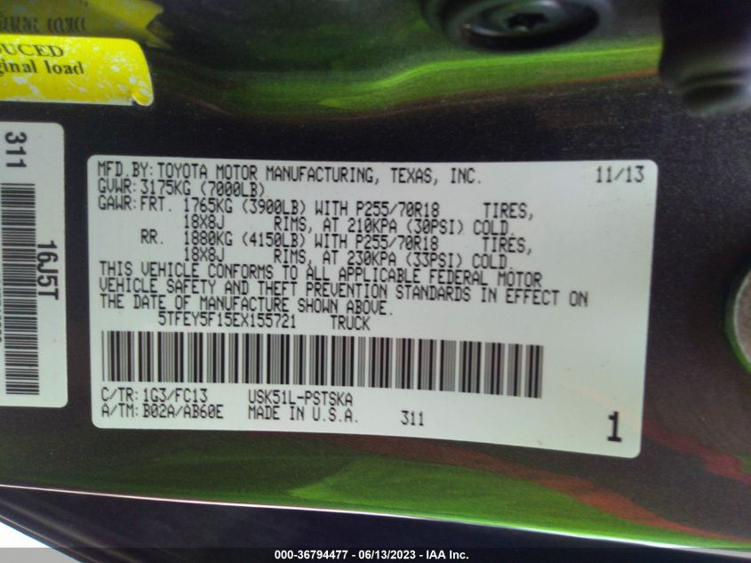 2014 TOYOTA TUNDRA 2WD TRUCK SR5 - 5TFEY5F15EX155721