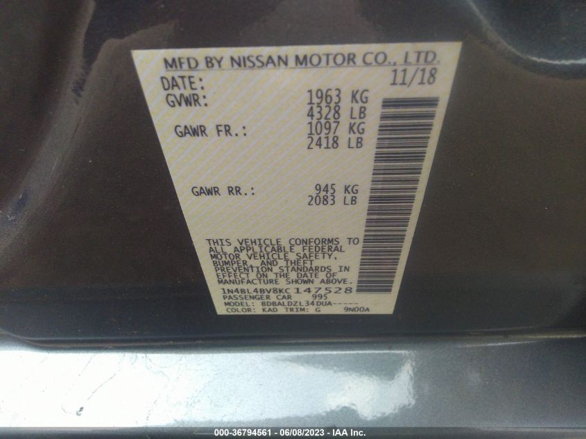 2019 NISSAN ALTIMA 2.5 S - 1N4BL4BV8KC147528