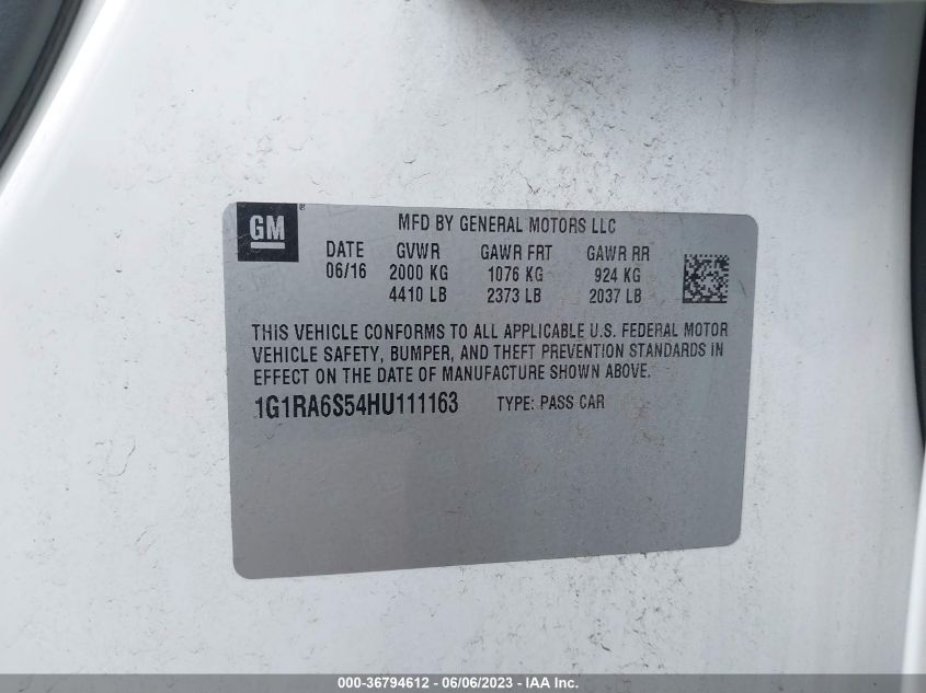 2017 CHEVROLET VOLT LT - 1G1RA6S54HU111163