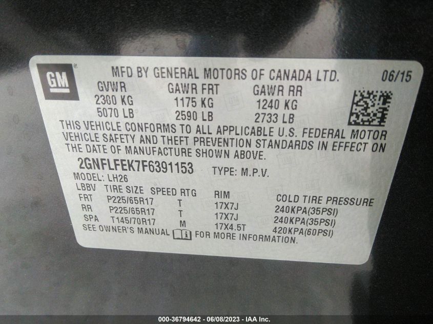 2015 CHEVROLET EQUINOX LT - 2GNFLFEK7F6391153