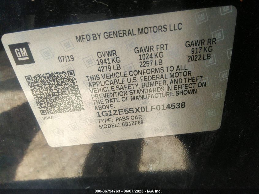 2020 CHEVROLET MALIBU PREMIER - 1G1ZE5SX0LF014538