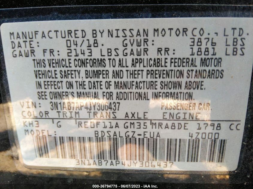 2018 NISSAN SENTRA SL - 3N1AB7AP4JY306437
