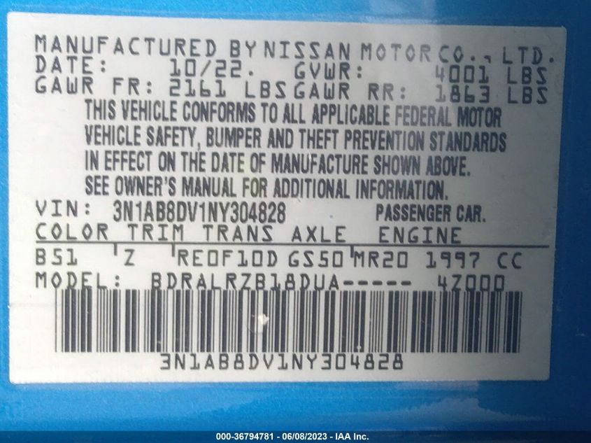 2022 NISSAN SENTRA SR - 3N1AB8DV1NY304828